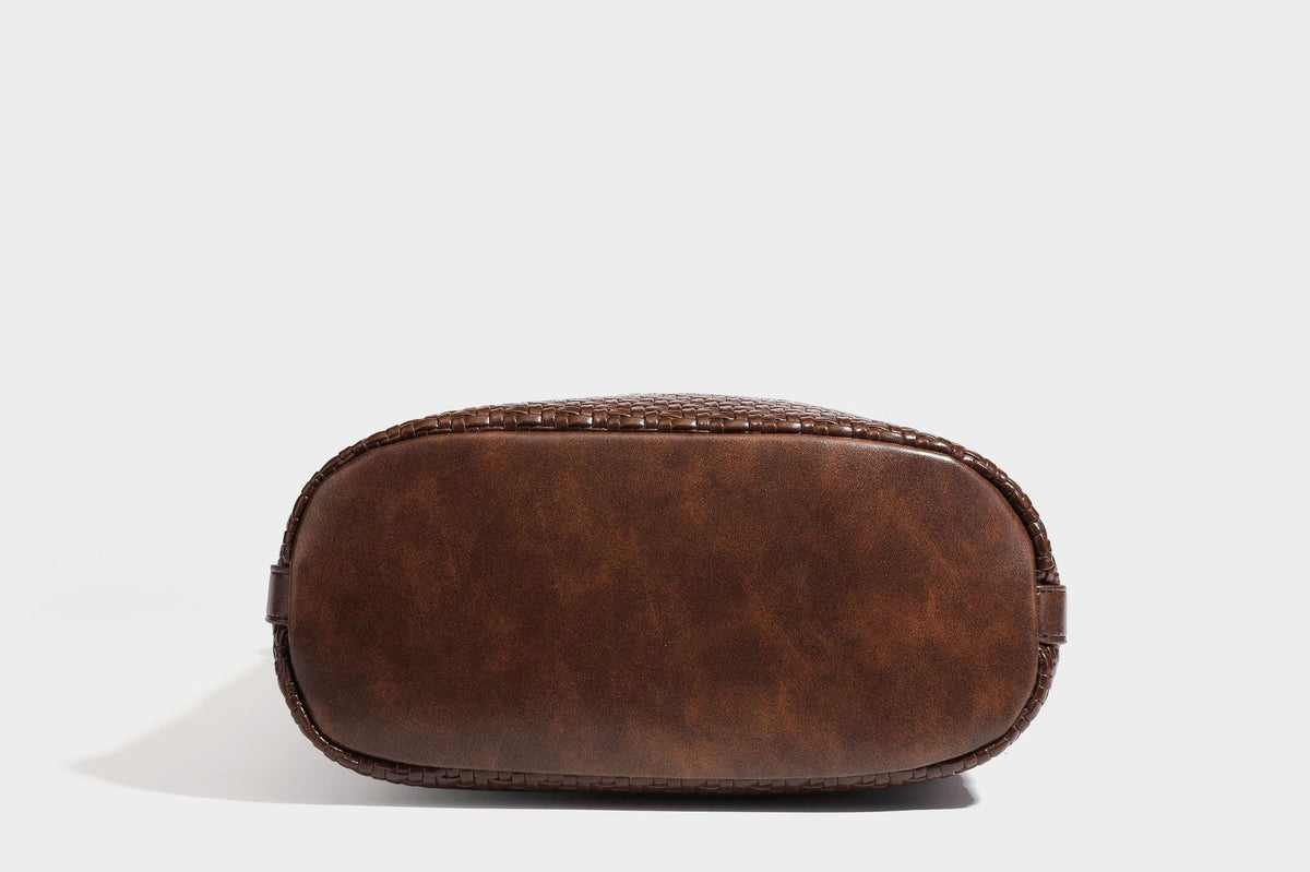 Woven-look slouchy hobo shoulder bag in brown with attached mini pouch and gold-tone hardware, detail view 34