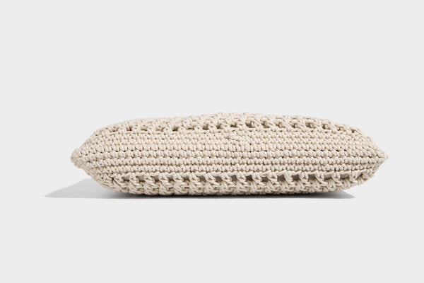 Slouchy open-knit crochet hobo tote bag with leather-look top handle and metal buckle hardware, detail view 20