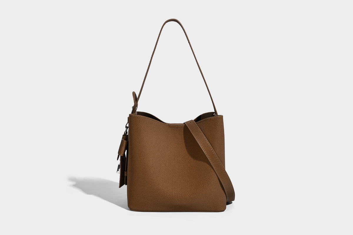 Pebbled leather-look bucket shoulder bag with zip inner pouch and adjustable crossbody strap, detail view 31