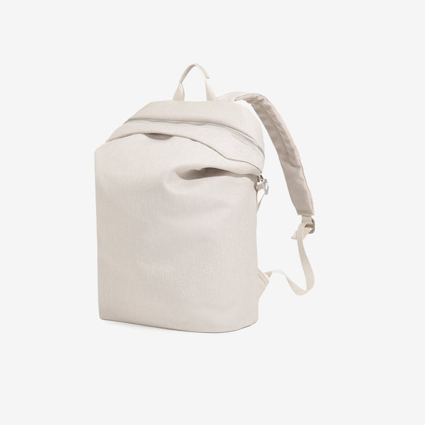 Structured matte-fabric backpack handbag with silver-tone zip closure and top carry handle, detail view 9