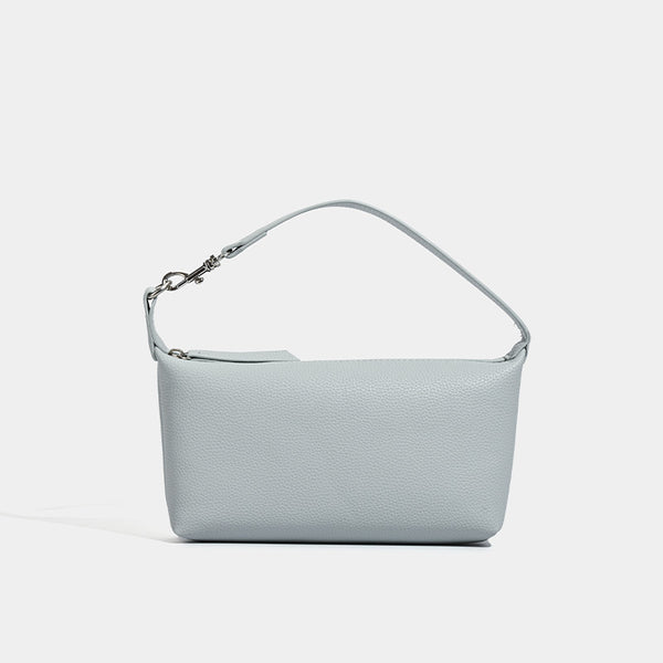 Small pebbled zip-top hobo bag with detachable adjustable strap and silver-tone hardware, detail view 7