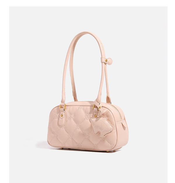 Small structured quilted leather-look zip shoulder bag with gold-tone hardware and adjustable strap, detail view 11