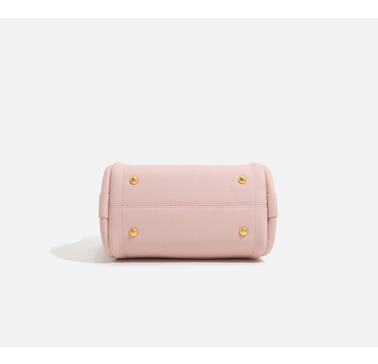 Pebbled leather-look bucket tote bag with scarf-wrapped top handle and gold-tone hardware, detail view 14