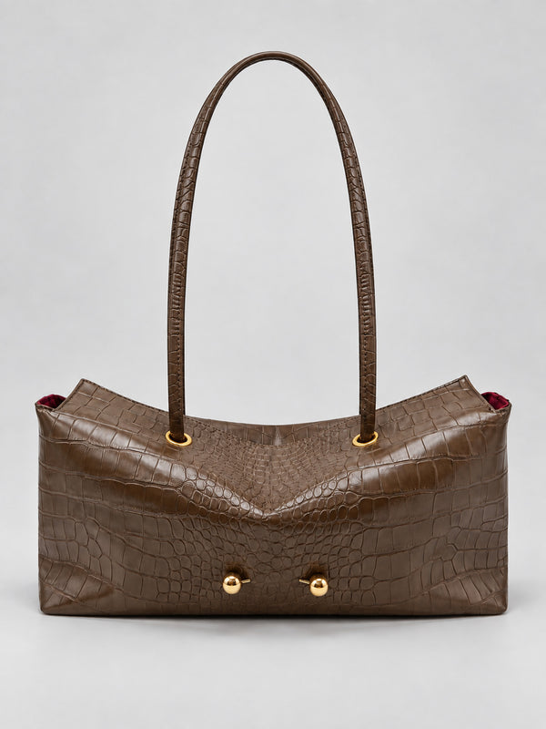 Wide embossed-texture shoulder tote bag with single loop handle and gold-tone toggle hardware, detail view 33
