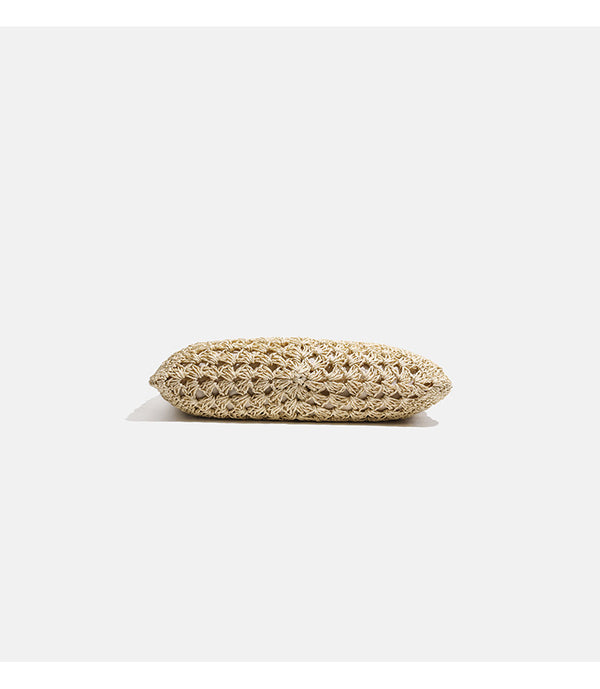 Natural ivory open-weave crochet hobo shoulder bag with tan leather-look strap and cream fabric lining, detail view 9
