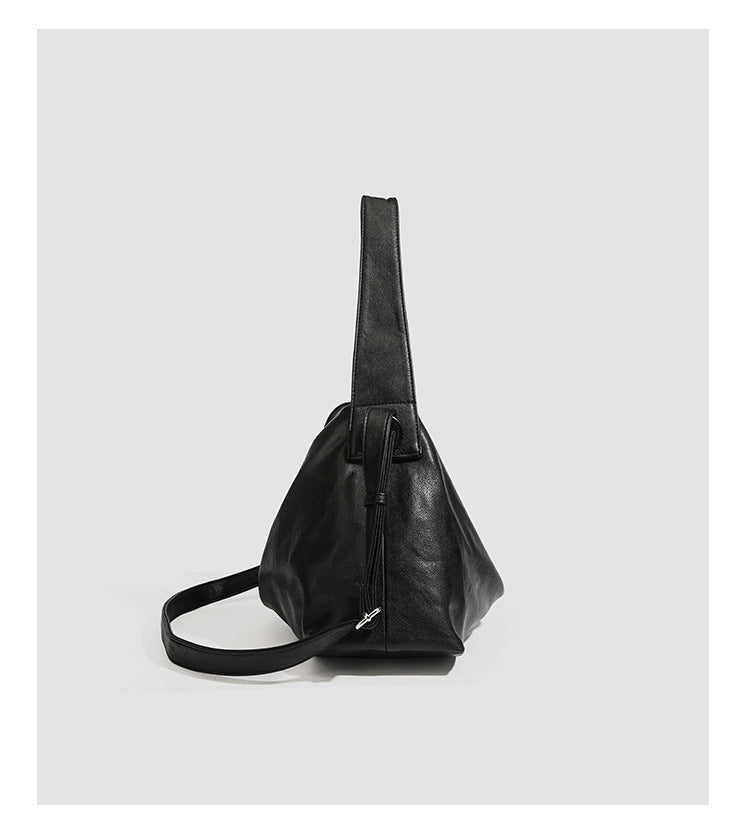 Slouchy leather-look hobo shoulder bag with top zipper and silver-tone hardware, detail view 14