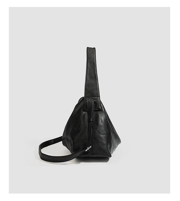 Slouchy leather-look hobo shoulder bag with top zipper and silver-tone hardware, detail view 14