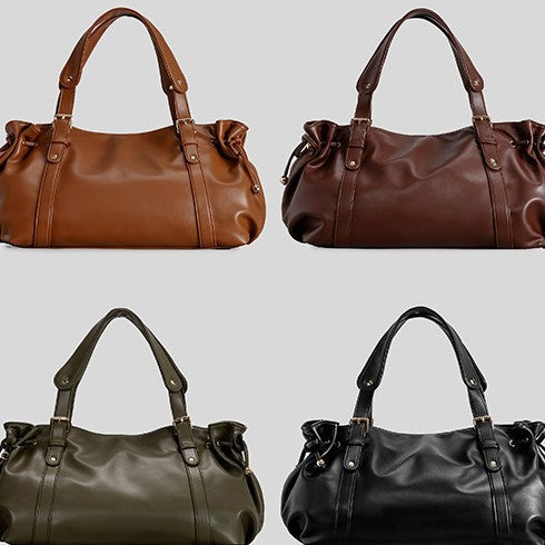 Lässige Barrel-Shopper-Tasche mit seitlichen Zugbändern, zwei Tragegriffen und goldfarbenen Schnallenbeschlägen, Detailansicht 4