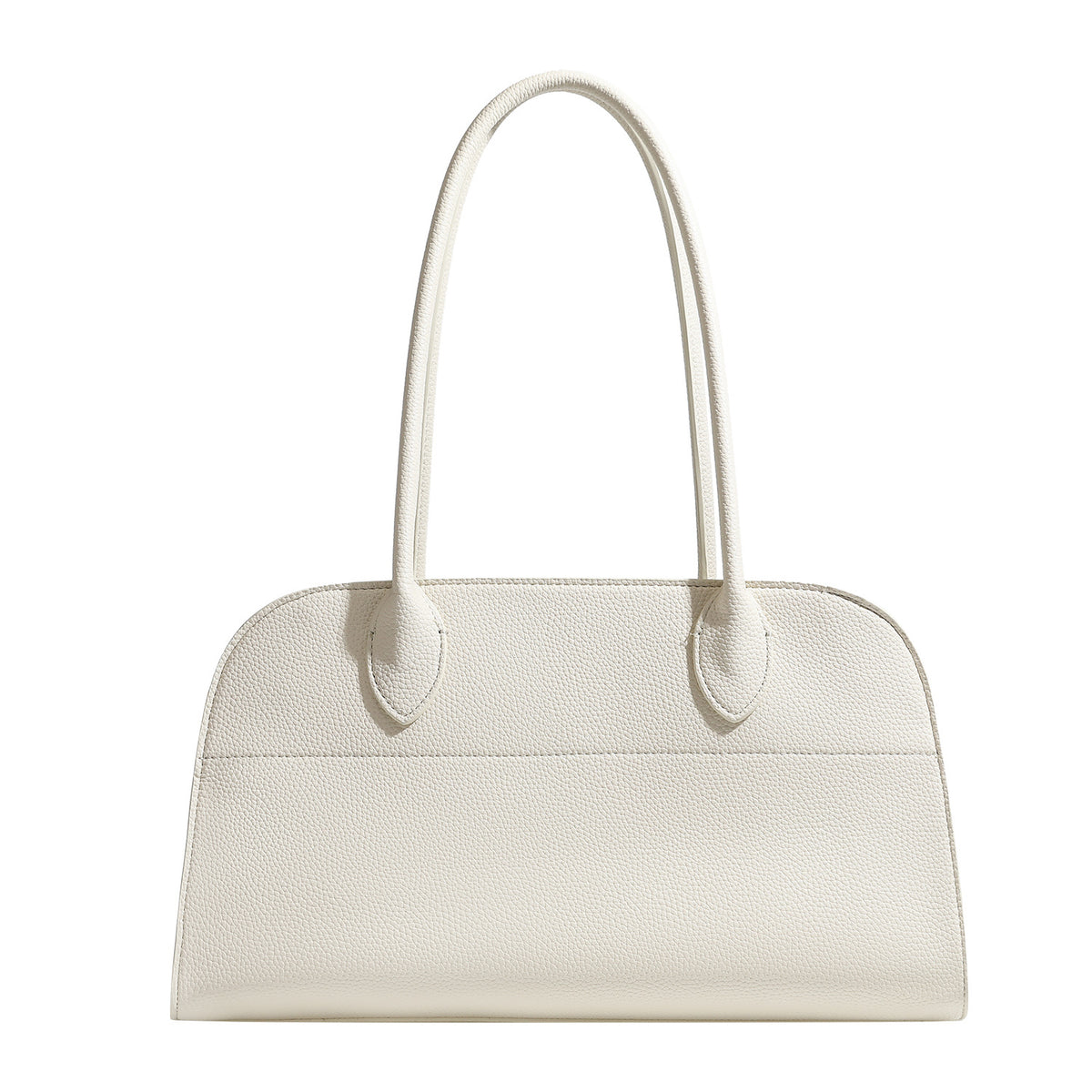 Large structured pebbled leather-look tote bag with double top handles and silver-tone hardware, detail view 5