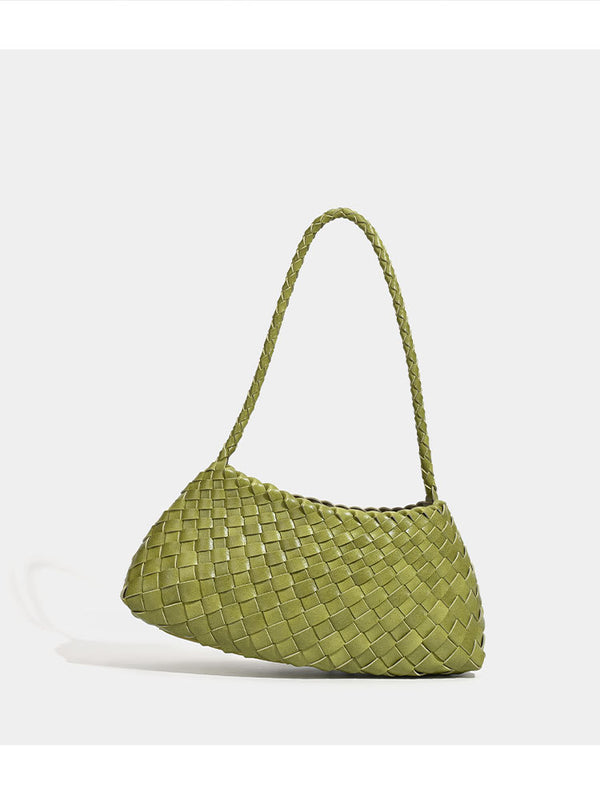 Soft woven shoulder bag with braided strap and drawstring top in olive green, detail view 8