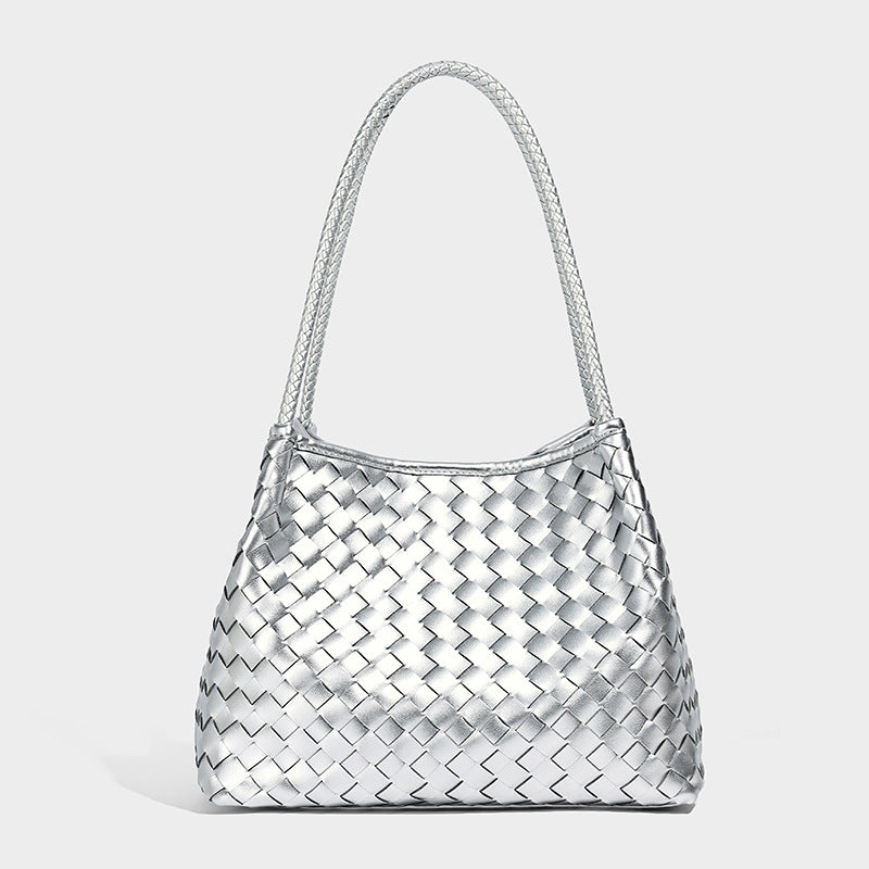 Glänzend gewebte Schultertasche im Shopper-Stil mit geflochtenen Doppelhenkeln in Mintgrün, Detailansicht 9