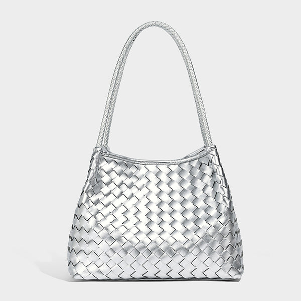 Glänzend gewebte Schultertasche im Shopper-Stil mit geflochtenen Doppelhenkeln in Mintgrün, Detailansicht 9
