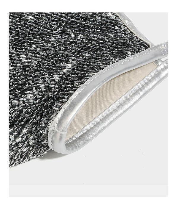 Kleine Schulter-Tote-Bag mit Pailletten, langem Metallic-Riemen und trapezförmiger Silhouette, Detailansicht 24