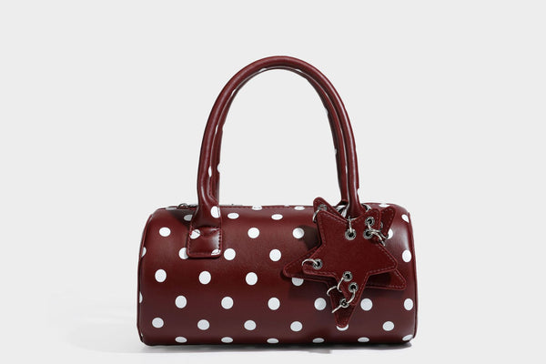 Glänzende gepunktete Barrel-Bag mit abgerundeten Henkeln, Sternanhänger und abnehmbarem Crossbody-Riemen, Detailansicht 22