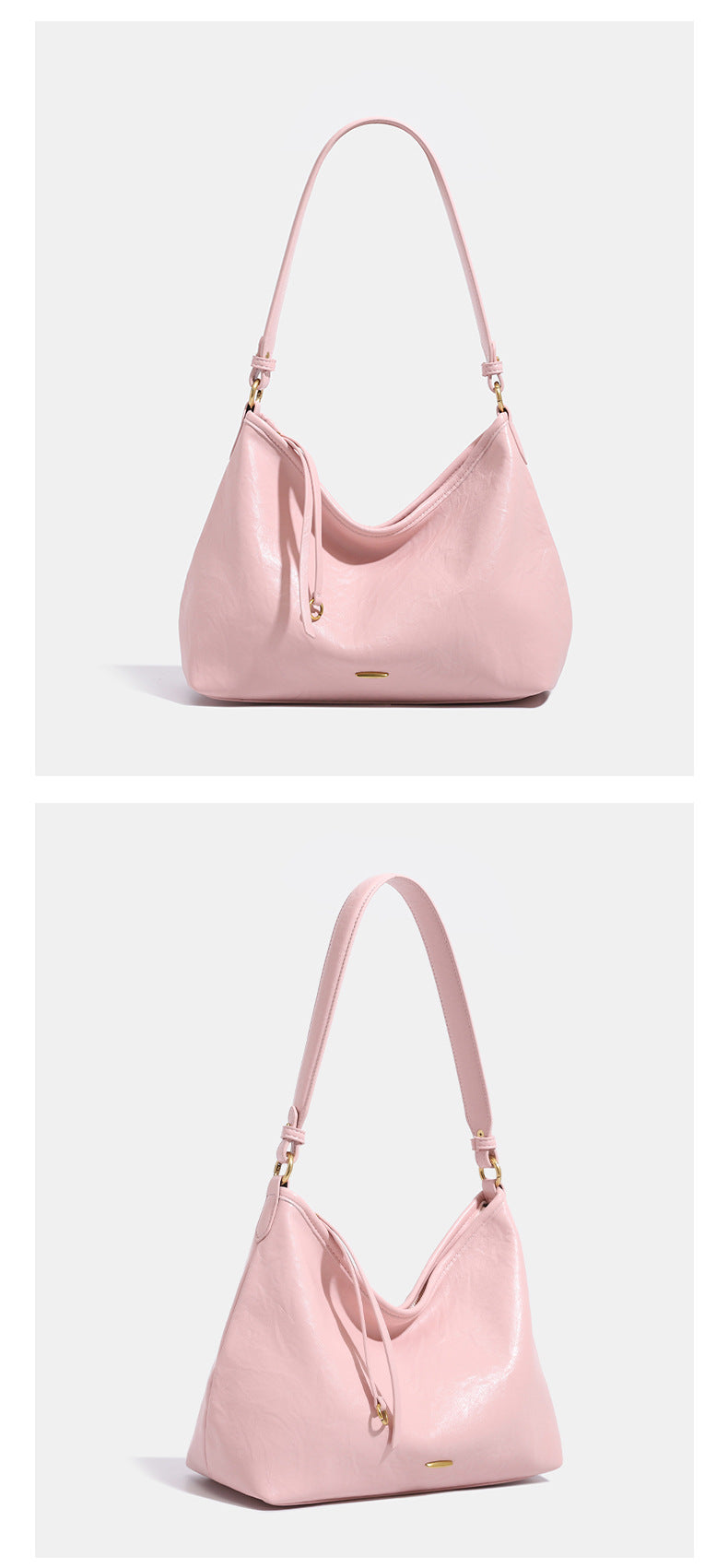 Large crinkled leather-look hobo shoulder bag with zip closure and gold-tone hardware, detail view 15