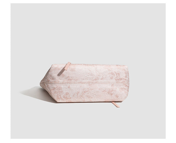 Large structured floral jacquard tote bag with long leather-look shoulder strap, detail view 12