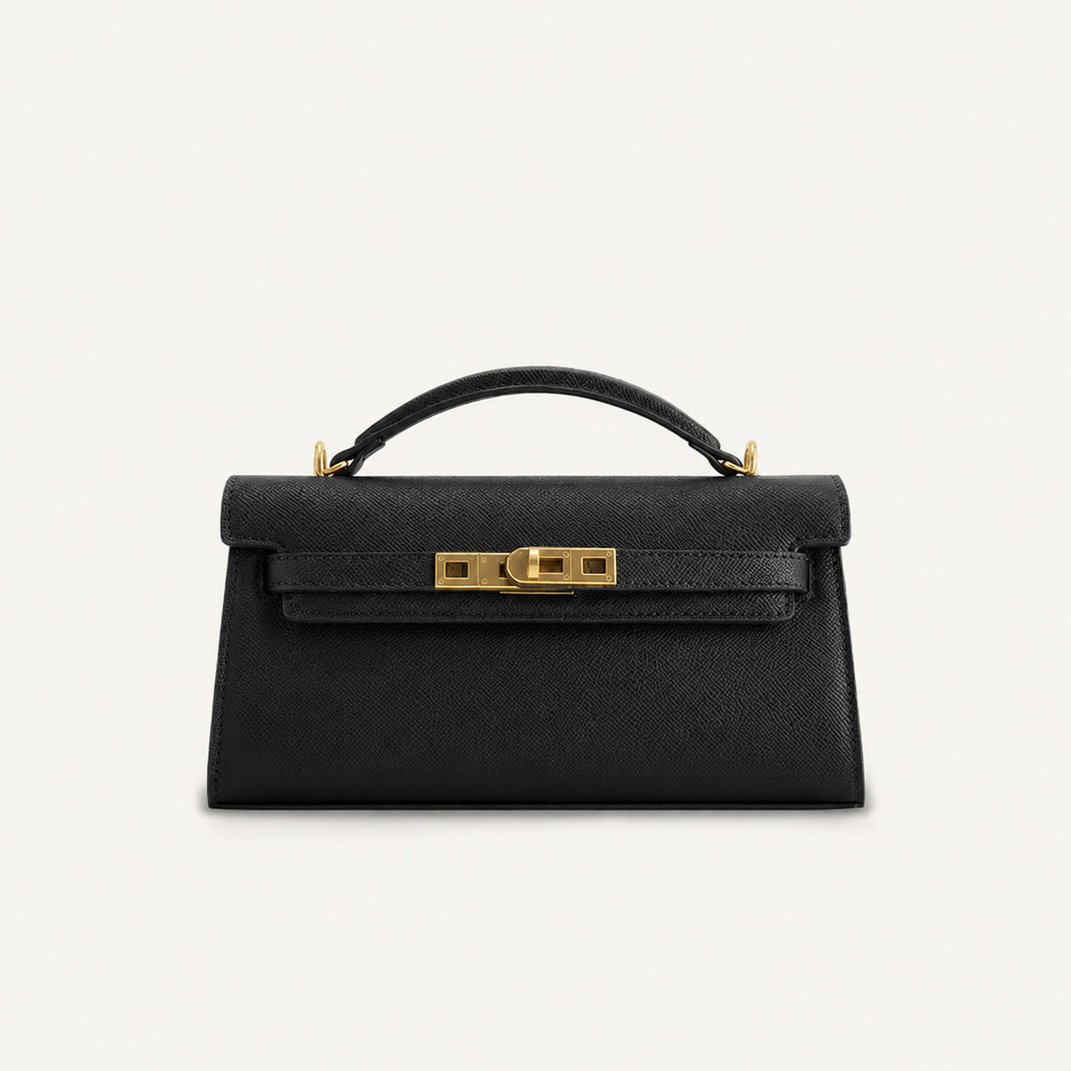 Strukturierte rechteckige Satchel-Tasche mit Krokodilprägung, goldfarbenem Drehverschluss und kurzem Henkel, Detailansicht 14