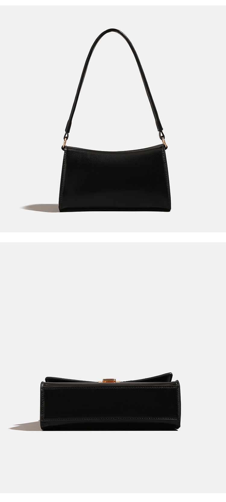 Compact structured flap shoulder bag with gold-tone turn-lock closure and adjustable strap, detail view 12