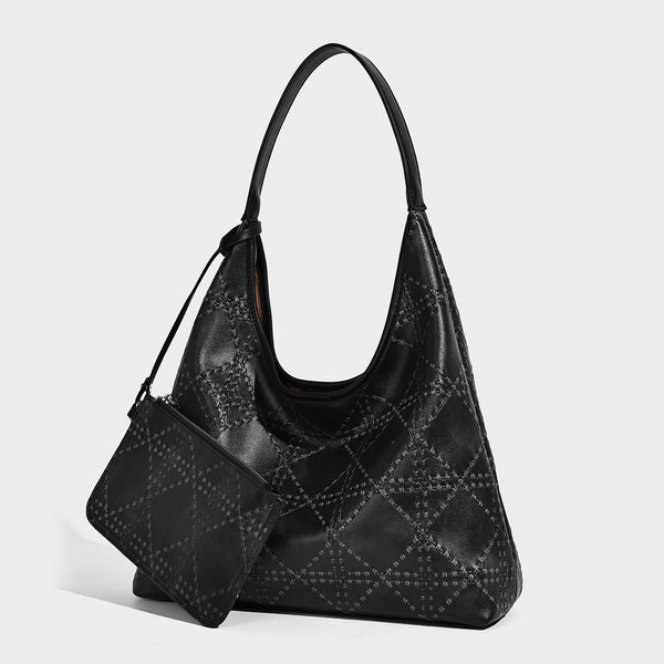 Lässig fallende Hobo-Schultertasche in Elfenbein mit geprägter Oberfläche in Lederoptik, einem Schulterriemen und abnehmbarer Reißverschlusstasche mit