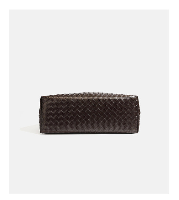 Slouchy woven leather-look hobo shoulder bag with braided strap and open top, detail view 14