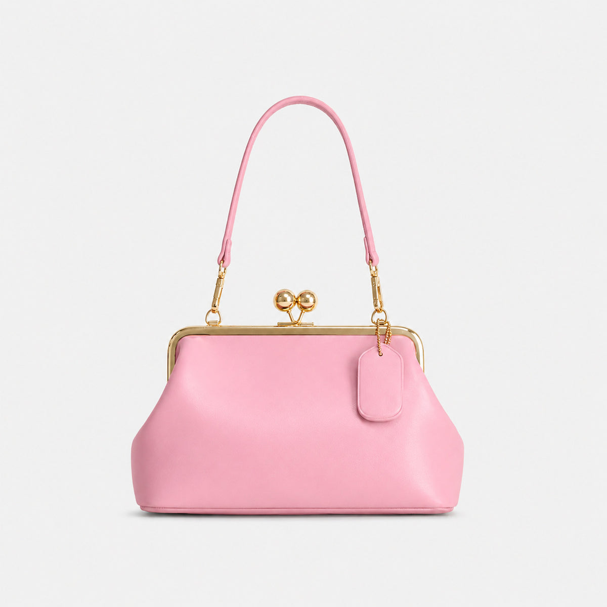 Oversized kiss-lock frame handbag with gold-tone metal clasp and smooth leather-look finish, detail view 15
