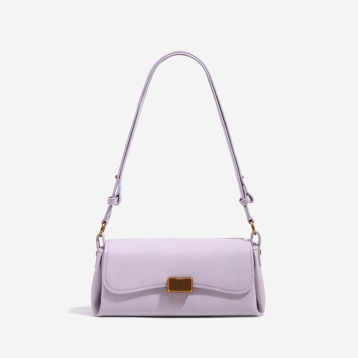 Structured leather-look baguette shoulder bag with gold-tone rectangular clasp and adjustable strap, detail view 9