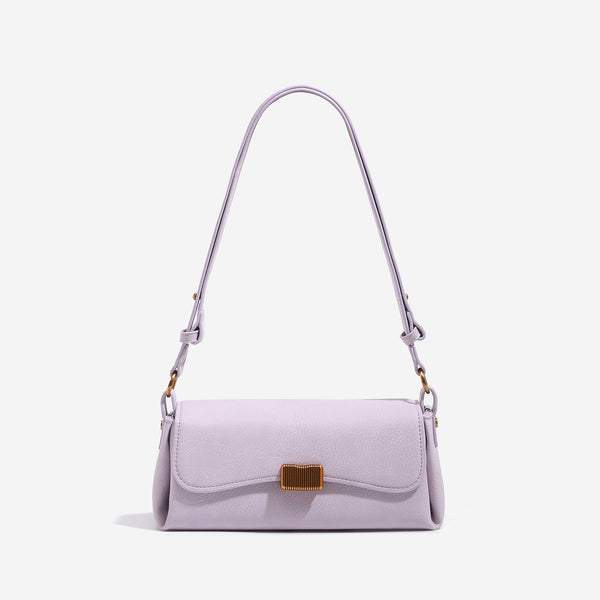 Structured leather-look baguette shoulder bag with gold-tone rectangular clasp and adjustable strap, detail view 9