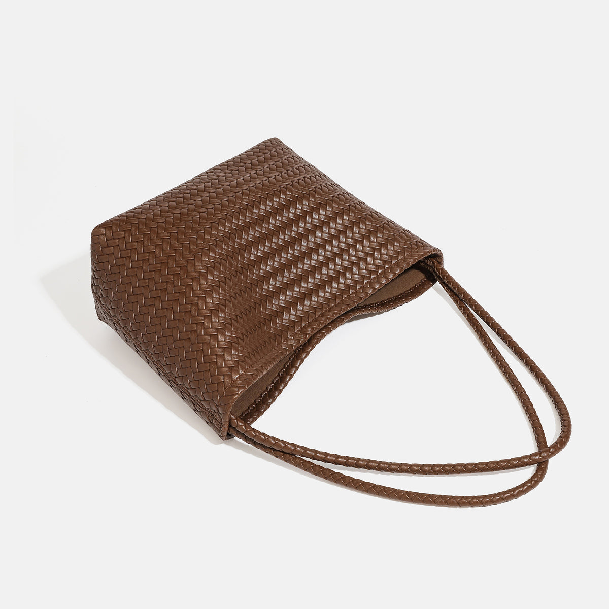 Woven leather-look hobo shoulder bag with braided strap and matching zip pouch, detail view 4
