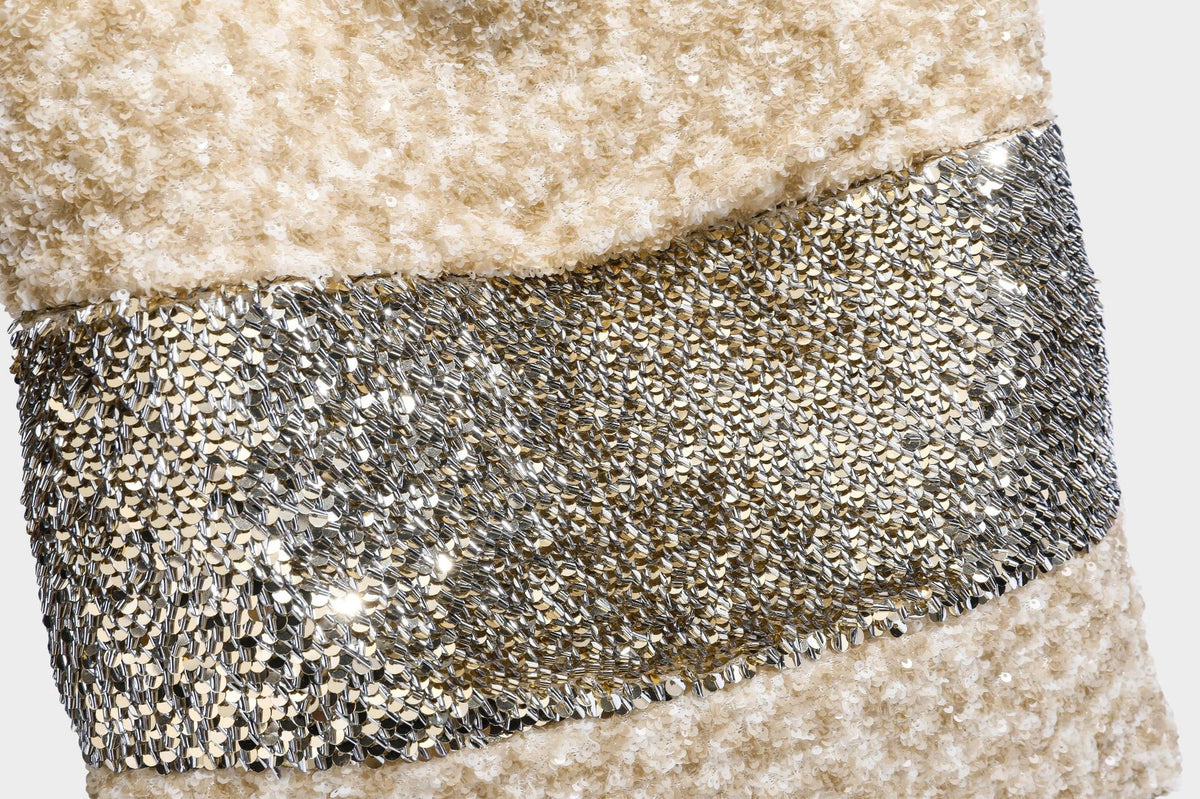 Soft rectangular sequin tote bag with colorblock metallic panels and long slim shoulder straps, detail view 26