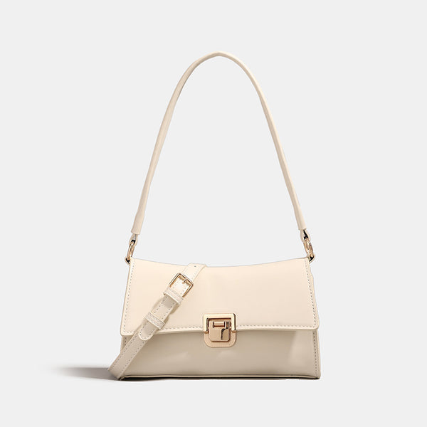Compact structured flap shoulder bag with gold-tone turn-lock closure and adjustable strap, detail view 6