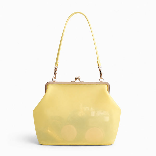 Structured translucent pastel frame-clasp shoulder bag with gold-tone hinged ball clasp and slim top handle, detail view 15