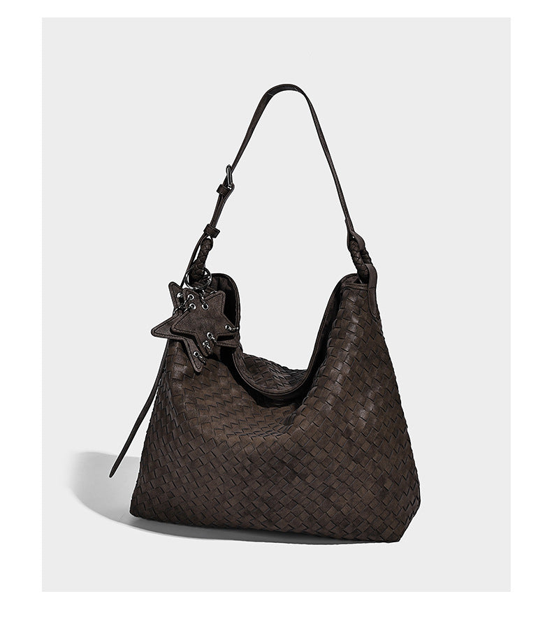 Lässige Hobo-Schultertasche mit gewebter Struktur, Stern-Anhänger und verstellbarem Riemen, Detailansicht 9