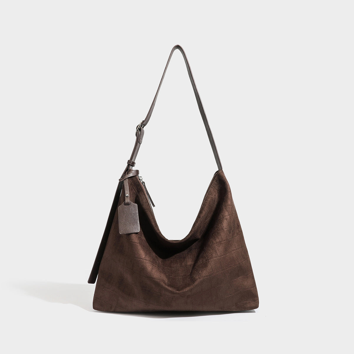 Slouchy croc-embossed matte hobo shoulder bag with adjustable strap and top zip closure, detail view 6
