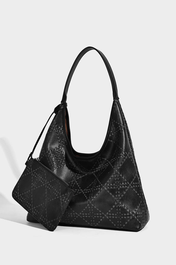 Lässige Hobo-Schultertasche in Elfenbein mit geprägter Lederoptik, einem Schulterriemen und abnehmbarer Reißverschlusstasche mit