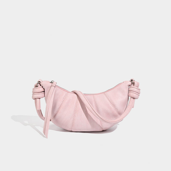 Pleated half-moon crossbody bag with knotted shoulder strap, detail view 7