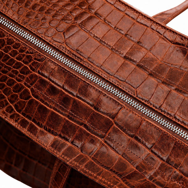 Oversized glossy crocodile-embossed tote bag with long double shoulder straps, detail view 23
