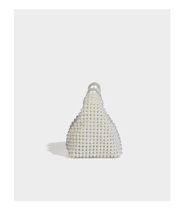 Kleine formstabile Mini-Henkeltasche mit Kunstperlenbesatz, übergroßem Perlenbogenhenkel und abnehmbarem Perlen-Crossbody-Riemen