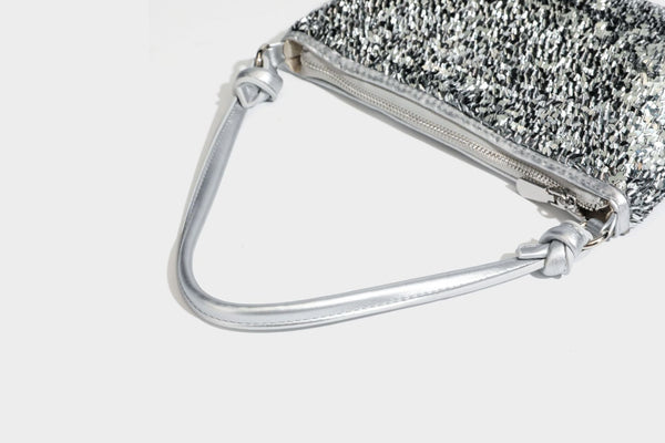 Small sequin hobo shoulder bag with knotted strap and zip closure, detail view 47