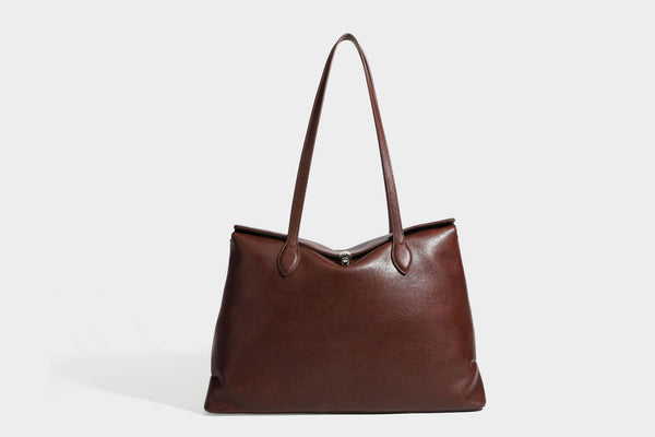 Large leather-look tote shoulder bag with slim double straps and silver-tone turn-lock closure, detail view 27
