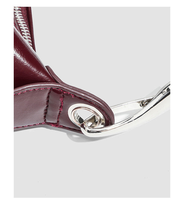 Glossy structured shoulder tote bag with silver-tone hardware and top zip closure, detail view 12