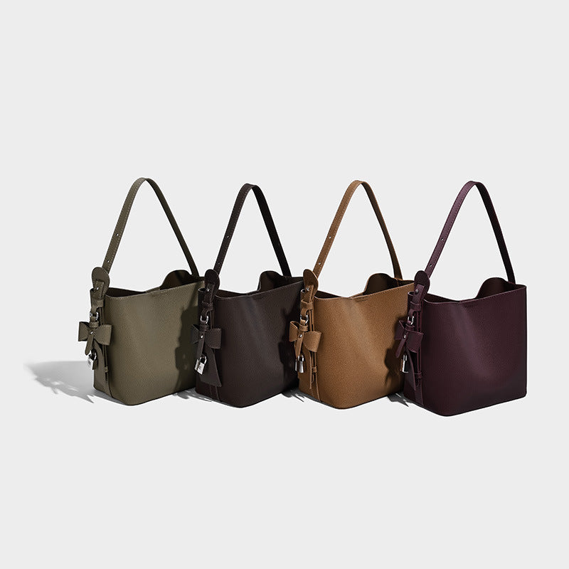 Pebbled leather-look bucket shoulder bag with zip inner pouch and adjustable crossbody strap, detail view 2