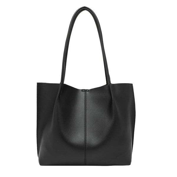 Large slouchy matte leather-look tote bag with double shoulder straps and centre seam detail, detail view 5