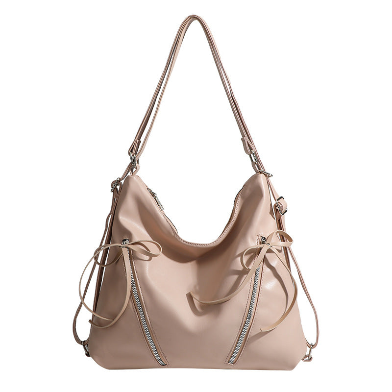 Slouchy hobo shoulder bag with bow detail and silver-tone hardware, detail view 5
