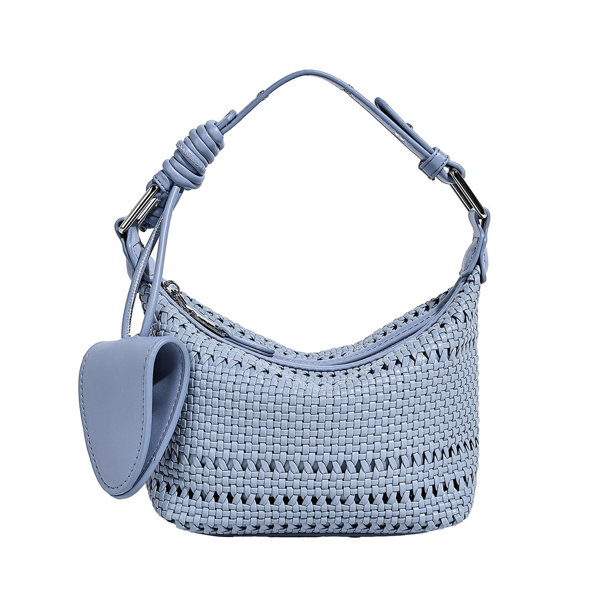 Kleine geflochtene Crossbody-Tasche mit durchbrochenem Muster, Reißverschluss oben, Lederoptik-Absetzung und verstellbarem Riemen, Detailansicht 5