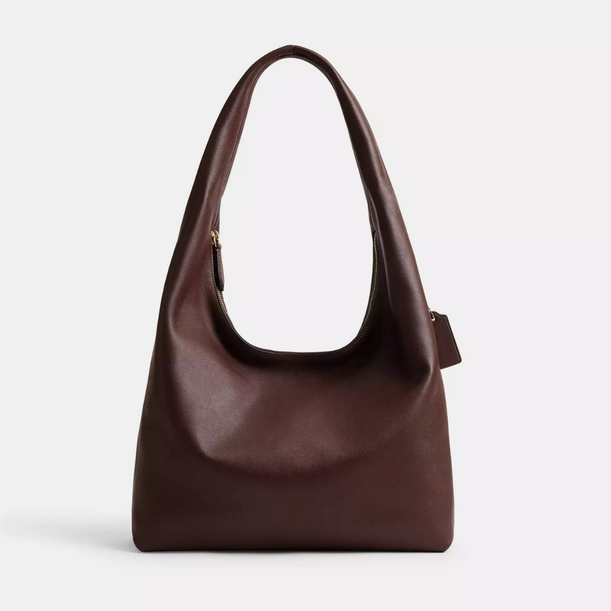 Große, lässig fallende Hobo-Schultertasche in glatter Lederoptik mit breitem Riemen und goldfarbenem Reißverschluss, Detailansicht 3