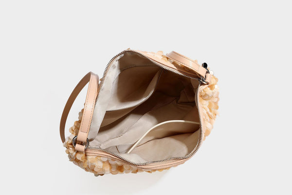 Slouchy paillette sequin hobo shoulder bag with zip closure and adjustable leather-look strap with silver chain hardware