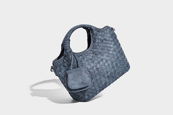 Wandelbare, matt gewebte Tote-Schultertasche mit geknoteten Tragegriffen, vorderer Klappentasche und abnehmbarem Riemen, Detailansicht 17