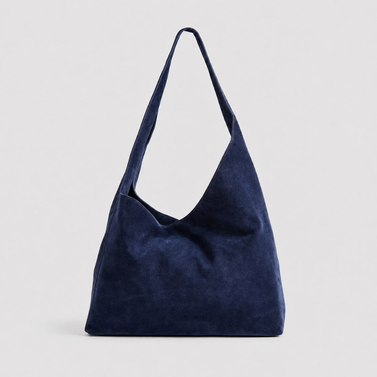 Large slouchy hobo shoulder bag in brushed suede-like finish with single flat strap and unstructured body, detail view 5