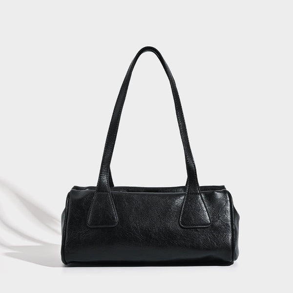 Glossy leather-look barrel shoulder bag with zip closure and top handles, detail view 8