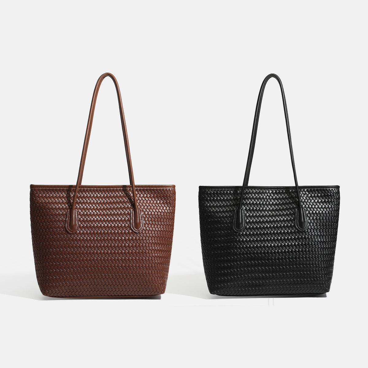 Große geflochtene Shopper-Tasche in Lederoptik mit langen Schulterriemen und formstabilem Boden, Detailansicht 2